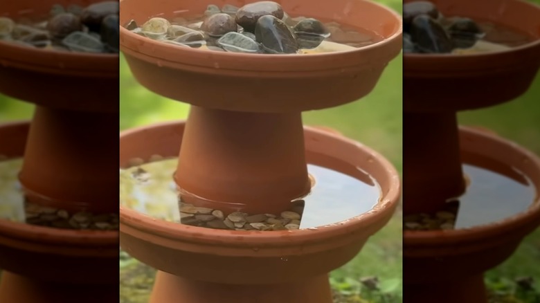 Birdbath made from terracotta pots