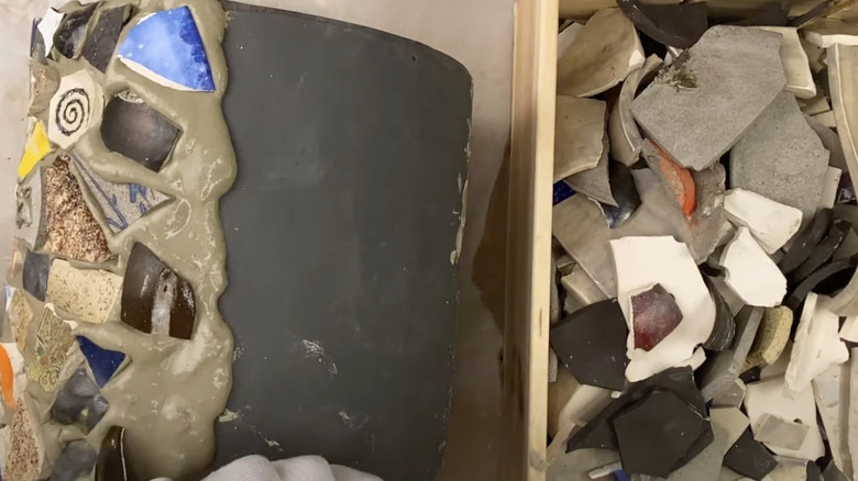 Mosaic pot with broken pieces of ceramic