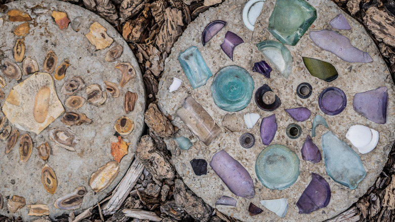 Stepping stones with pieces of pots