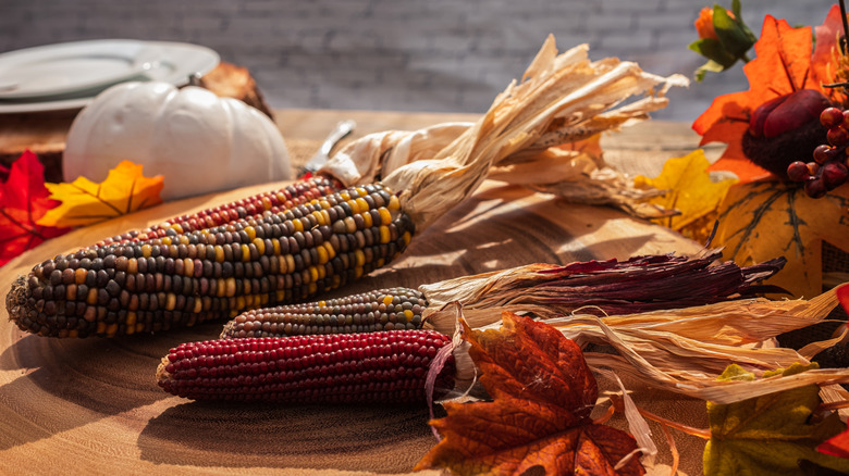 Close up of corn on table as centerpiece