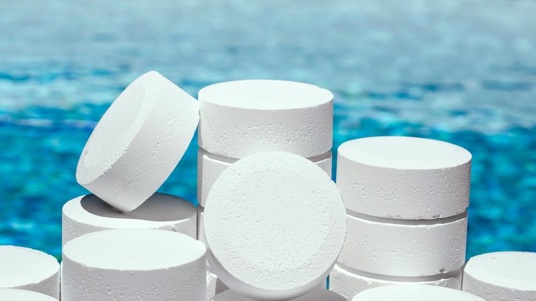 A collection of chlorine pool tablets