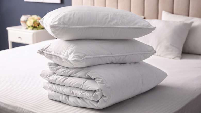 pillows and folded duvet