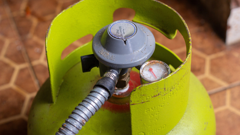 Close up of green propane tank
