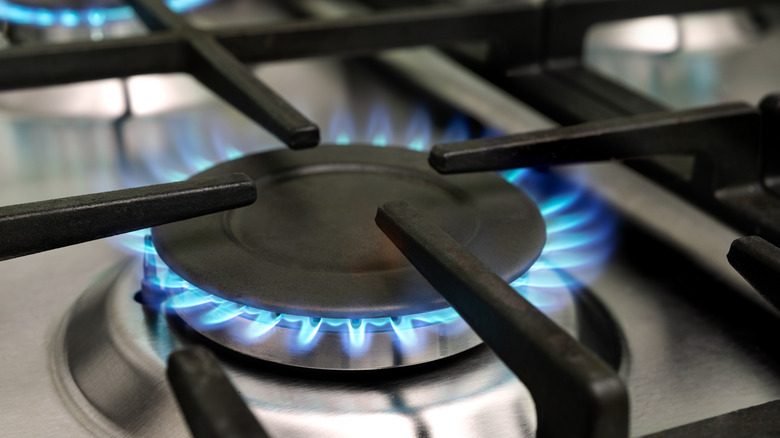 Close up photo of gas stovetop flames