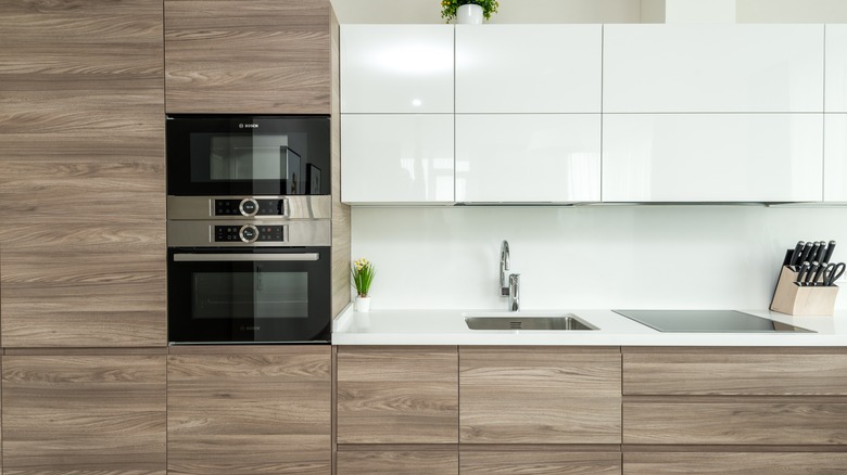 Sleek, modern kitchen with wall oven