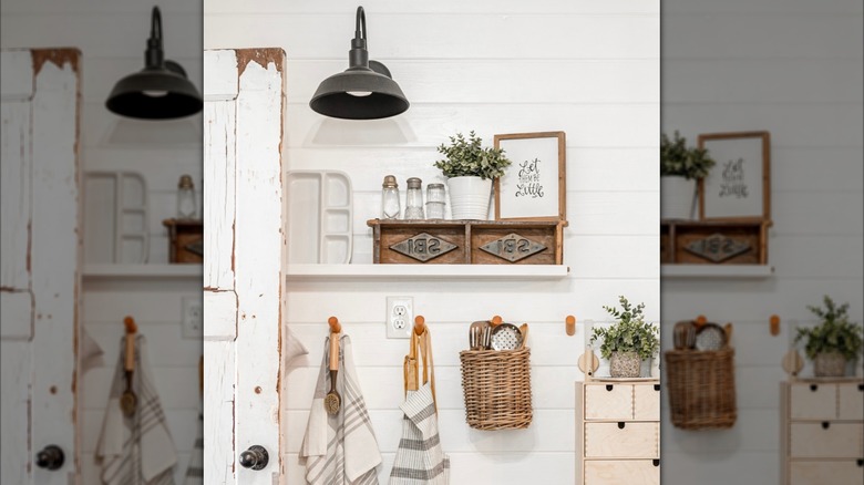 Sconce lighting on mudroom wall