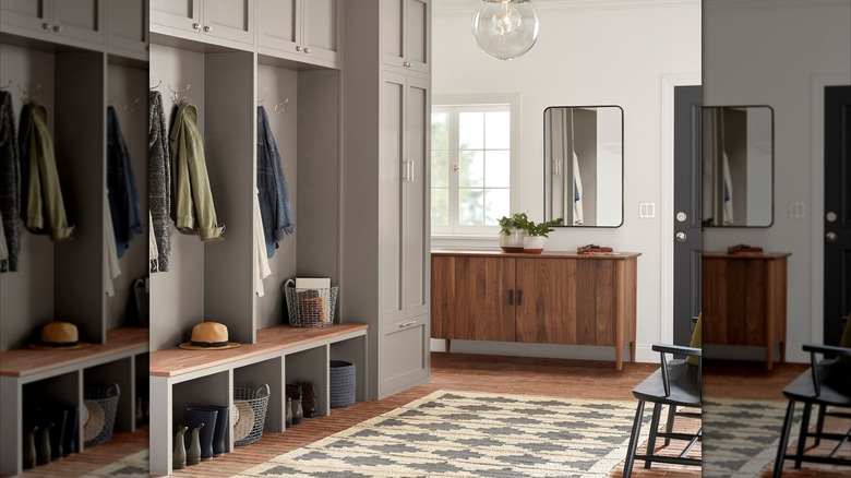 Contemporary mudroom with outdoor rug