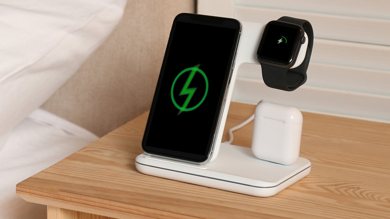 white bedside charging station