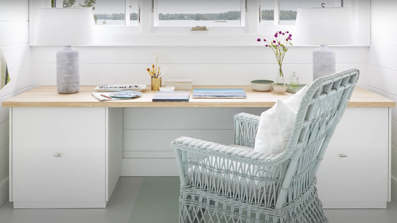 An IKEA desk created from KARLBY and BESTA units