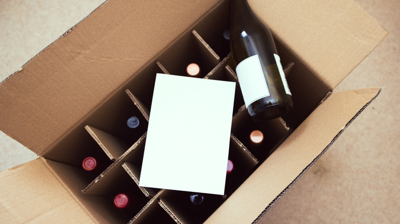 cardboard box of wine bottles