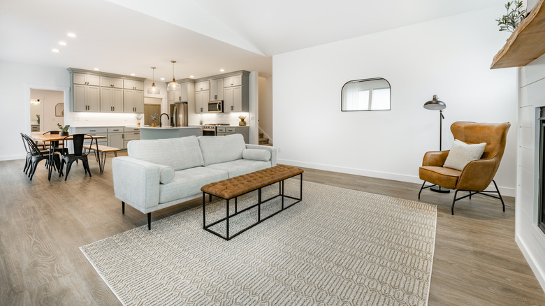 area rug on wood floor