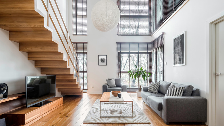 great room with blinds