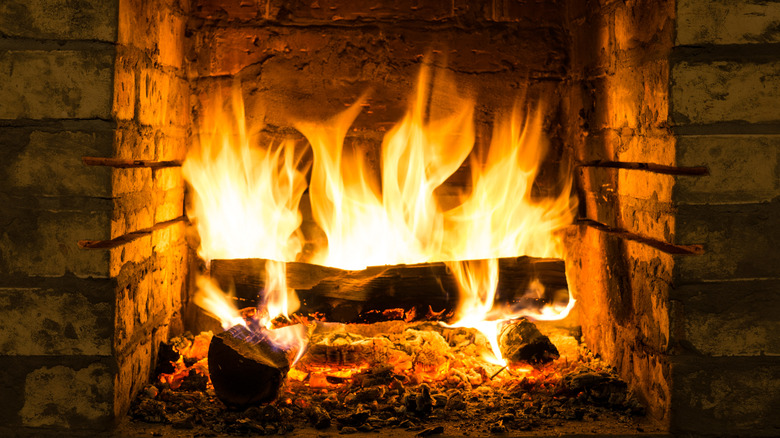 Fireplace with burning logs