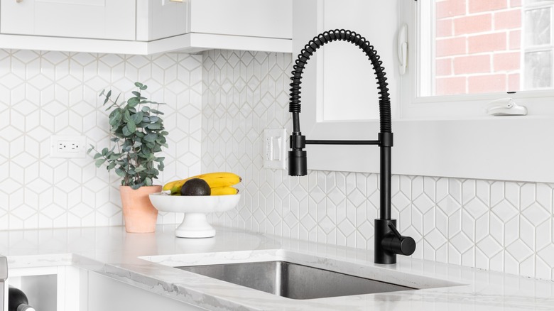 Kitchen sick and black faucet