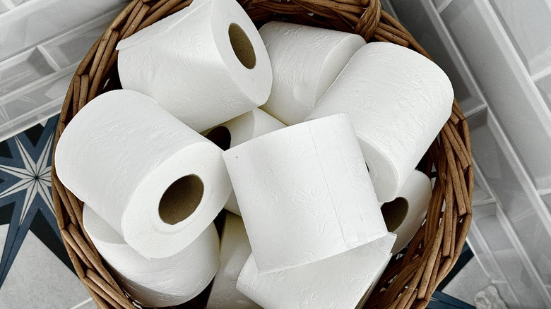 Basket filled with toilet paper