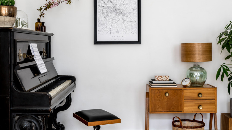 Antique piano in living room