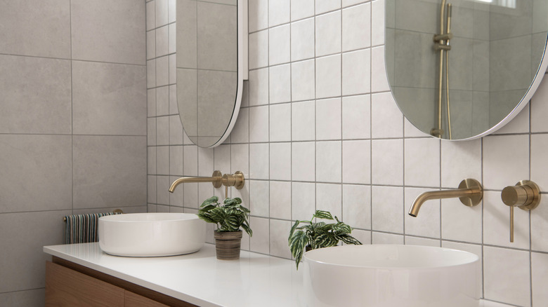 modern bathroom with tiled walls