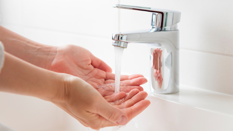 Hands under water from faucet