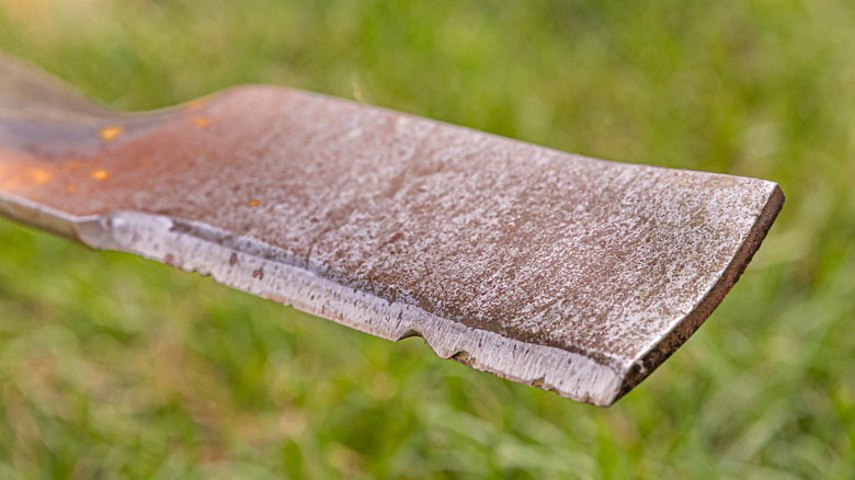 A chipped lawn mower blade