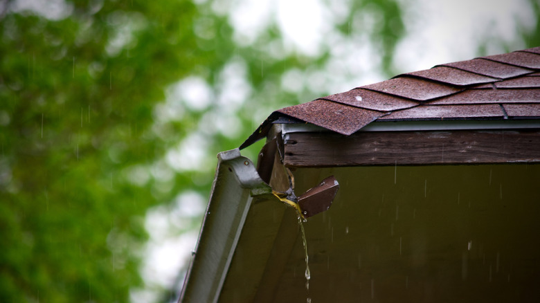 damaged roof and gutter