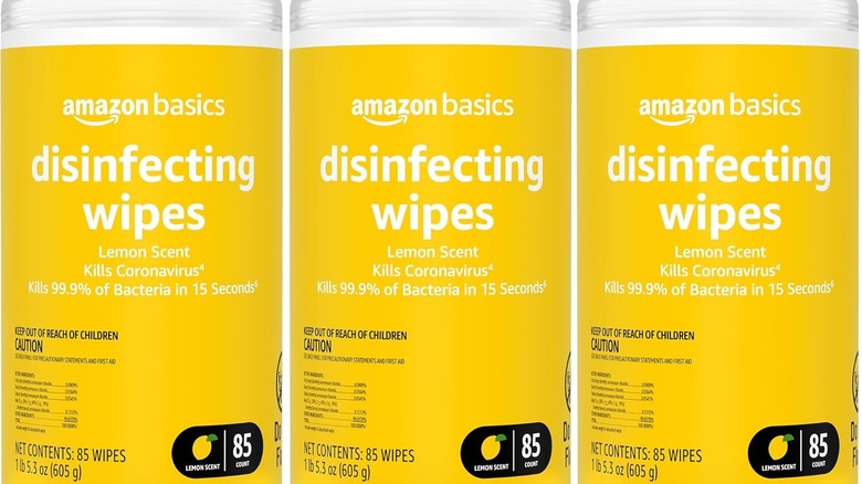 Three canisters of Amazon disinfectant wipes