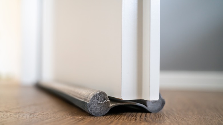 A door with a draft blocker at the bottom is intended to prevent drafts.