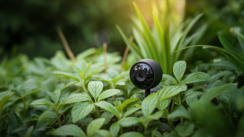 Security camera concealed low in a garden