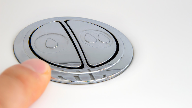 Finger hovering over flush with two buttons