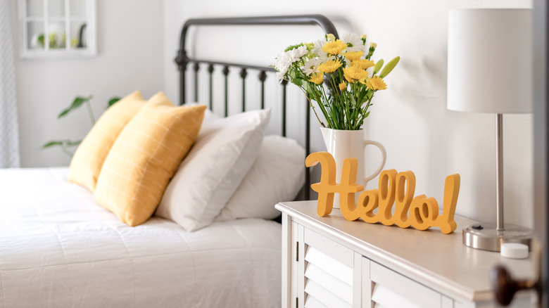 Yellow and white guest room