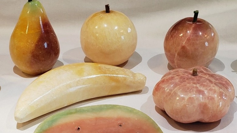 Italian alabaster marble hand painted and carved fruit