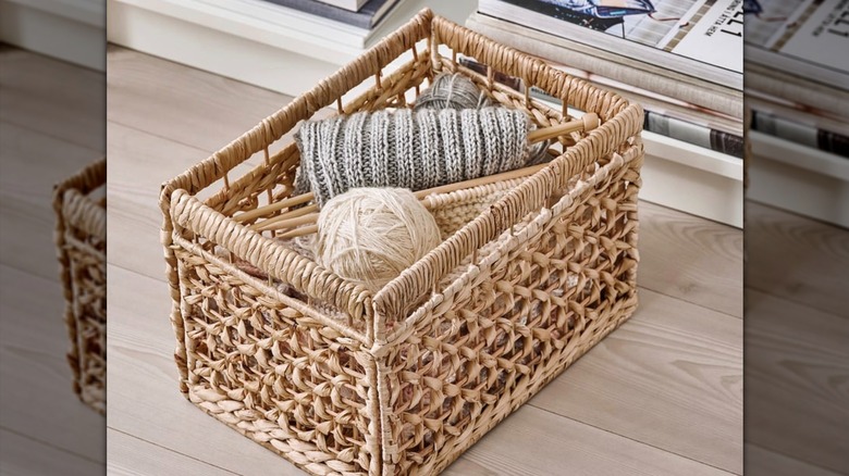 TÄTING Basket with knitting project inside