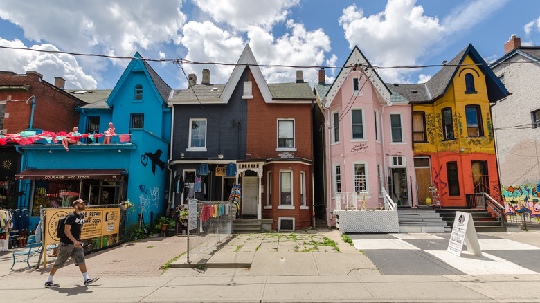 Colorful Victorian houses and shops