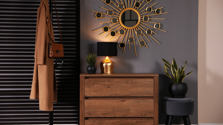 grey foyer with coatrack