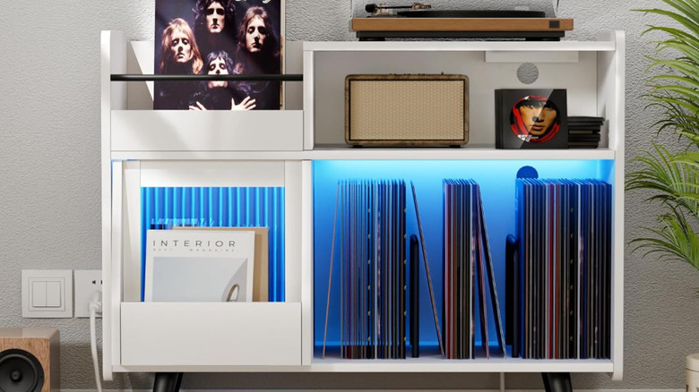 A backlit LED vinyl cabinet in the color white.