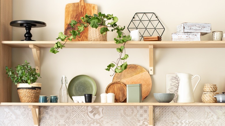 Modern eclectic shelf decor