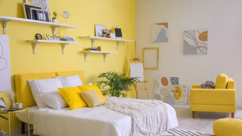 yellow and white bedroom