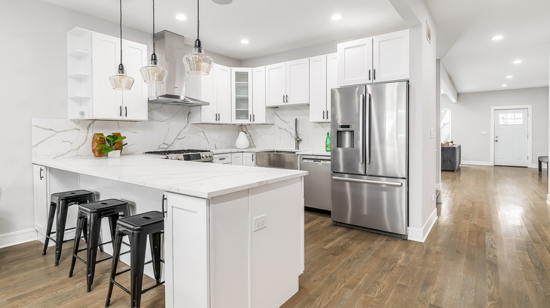 Stainless steel appliances in kitchen