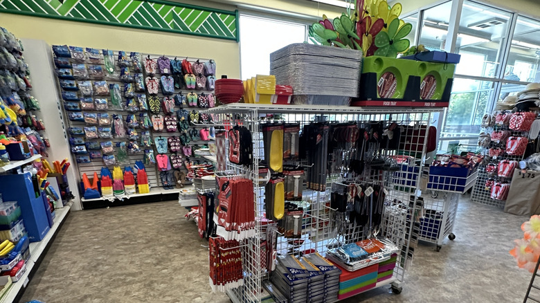 Shelves in a Dollar Tree store display a variety of products.