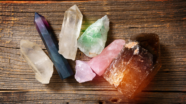 Healing crystals on table 