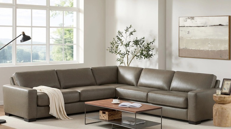brown leather couch sectional