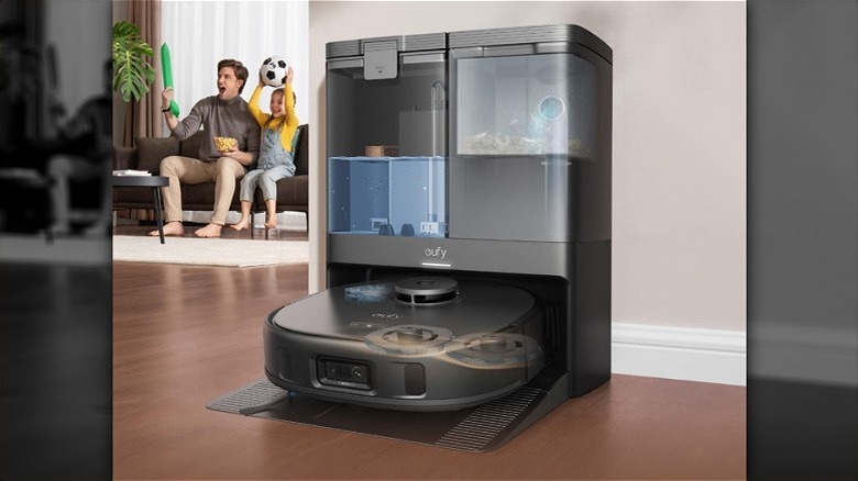 Eufy robot vacuum cleaning spilled dog food