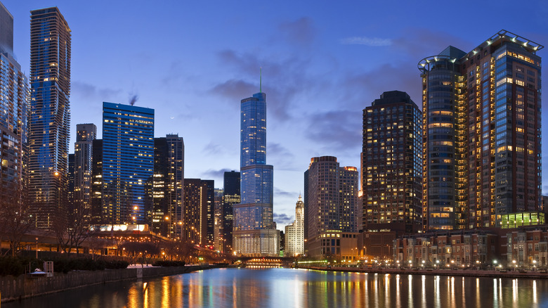 Chicago, Illinois skyline at night