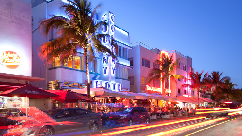 Colorful Ocean Avenue nightlife
