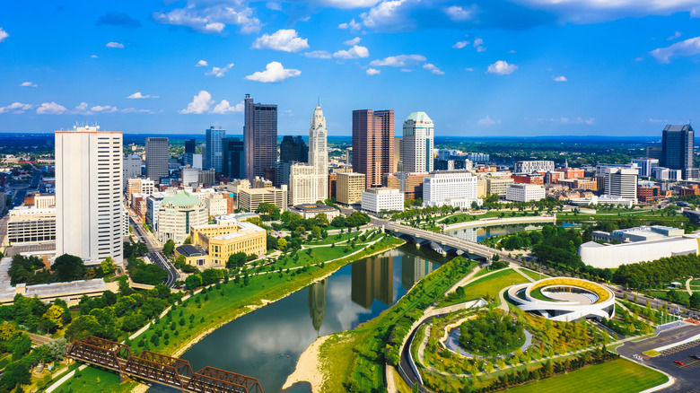 Columbus skyline by river