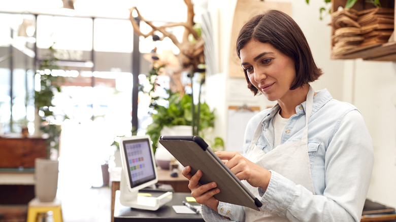 person using tablet