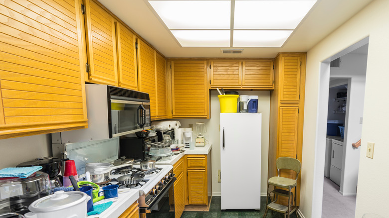 Yellow cabinets in kitchen