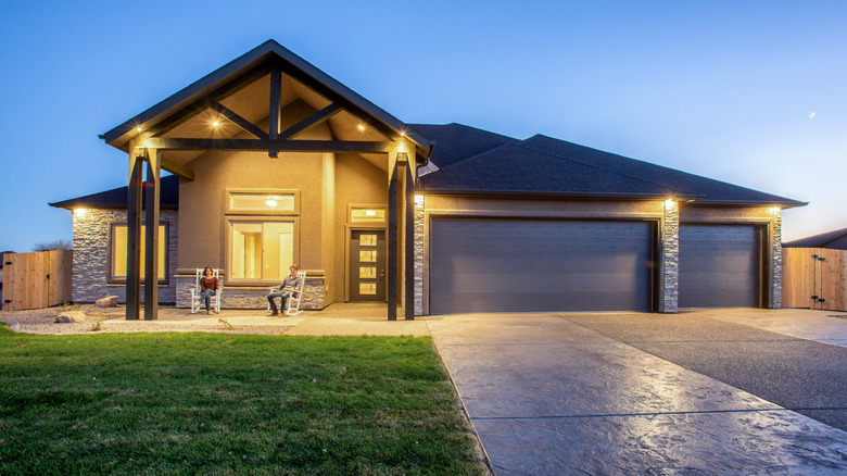 Well-lit house in the evening