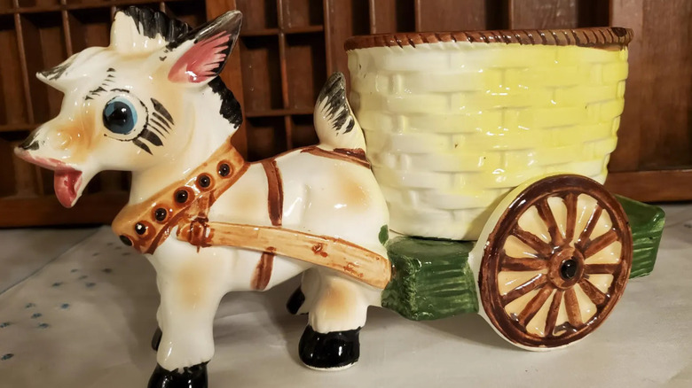 Cute, ceramic donkey planter from the 1960s