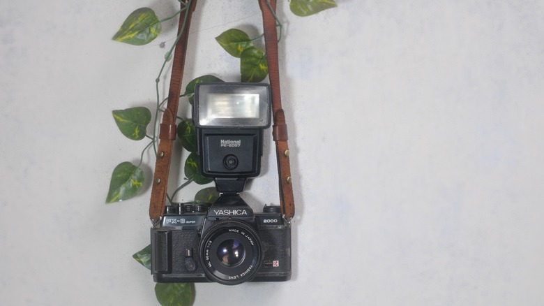 camera hanging on wall