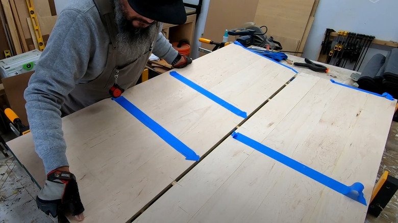 Hard maple dining table slabs in progress build